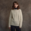 Women's Honeycomb & Chevron Handknit Aran Sweater - Natural White