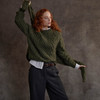 Women's Honeycomb & Chevron Handknit Aran Sweater - Army Green