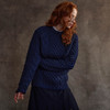 Women's Honeycomb & Chevron Handknit Aran Sweater - Navy