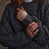 Women's Honeycomb & Chevron Handknit Aran Sweater - Charcoal, Cuff & Sleeve