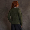 Women's Honeycomb & Chevron Handknit Aran Sweater - Army Green, Back Detail