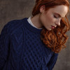 Women's Honeycomb & Chevron Handknit Aran Sweater - Navy, Collar & Shoulder