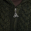 Women's Hooded Aran Coatigan - Army Green, Celtic Knot Zipper