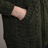 Women's Hooded Aran Coatigan - Army Green, Pocket