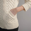 Women's Hooded Full Aran Zip Cardigan - Natural White, Pocket Detail