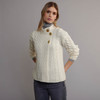 Women's High Neck Aran Cardigan - Natural White