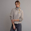 Women's High Neck Aran Cardigan - Oatmeal