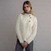 Women's High Neck Aran Cardigan - Natural White