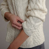 Women's High Neck Aran Cardigan - Natural White, Sleeve & Hem Detail
