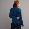 Women's High Neck Aran Cardigan - Teal, Back Detail