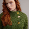 Women's High Neck Aran Cardigan - Green, Collar Detail