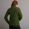 Women's High Neck Aran Cardigan - Green, Back Detail