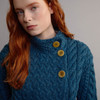 Women's High Neck Aran Cardigan - Teal, Button Detail