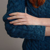 Women's High Neck Aran Cardigan - Teal, Cuff & Sleeve Detail