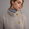 Women's High Neck Aran Cardigan - Oatmeal, Collar Detail