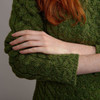 Women's High Neck Aran Cardigan - Green, Cuff & Sleeve Detail