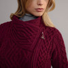 Women's Aran Side Zip Coatigan - Berry, Zip & Collar Detail