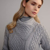 Women's Aran Side Zip Coatigan - Grey, Zip & Collar Detail