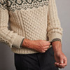 Men's Fair Isle Crew Neck Aran Sweater - Oatmeal & Green, Cuff Detail