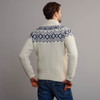Men's Aran Fair Isle Half Zip Sweater - White & Navy, Back Detail