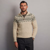 Men's Aran Fair Isle Half Zip Sweater - Oatmeal & Green