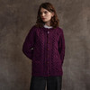 Women's Handknit Crew Neck Aran Cardigan - Purple