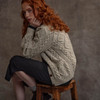Women's Handknit Crew Neck Aran Cardigan - Oatmeal