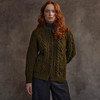 Women's Handknit Crew Neck Aran Cardigan - Moss Green