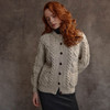 Women's Handknit Crew Neck Aran Cardigan - Oatmeal
