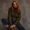 Women's Handknit Crew Neck Aran Cardigan - Moss Green