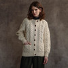 Women's Handknit Crew Neck Aran Cardigan - Natural White
