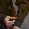 Women's Handknit Crew Neck Aran Cardigan - Moss Green, Cuff
