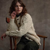 Women's Handknit Crew Neck Aran Cardigan - Natural White