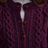 Women's Handknit Crew Neck Aran Cardigan - Purple, Buttons