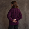 Women's Handknit Crew Neck Aran Cardigan - Purple, Back Detail