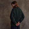 Women's Diamond Handknit Crew Neck Sweater - Dark Green, Back Detail