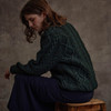 Women's Diamond Handknit Crew Neck Sweater - Dark Green