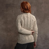 Women's Diamond Handknit Crew Neck Sweater - Oatmeal, Back Detail