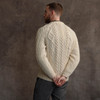 Men's Diamond Handknit Crew Neck Aran Sweater - Natural White, Back Detail