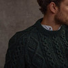 Men's Diamond Handknit Crew Neck Aran Sweater - Dark Green, Collar