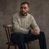 Men's Diamond Handknit Crew Neck Aran Sweater - Oatmeal