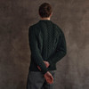 Men's Diamond Handknit Crew Neck Aran Sweater - Dark Green, Back Detail