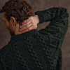 Men's Diamond Handknit Crew Neck Aran Sweater - Dark Green, Cuff & Sleeve