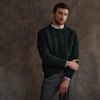 Men's Diamond Handknit Crew Neck Aran Sweater - Dark Green