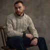 Men's Diamond Handknit Crew Neck Aran Sweater - Oatmeal