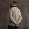 Men's Diamond Handknit Crew Neck Aran Sweater - Oatmeal, Back Detail
