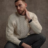 Men's Diamond Handknit Crew Neck Aran Sweater - Natural White