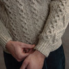 Men's Diamond Handknit Crew Neck Aran Sweater - Oatmeal, Cuff & Sleeve