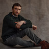 Men's Diamond Handknit Crew Neck Aran Sweater - Dark Green