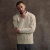 Men's Diamond Handknit Crew Neck Aran Sweater - Natural White